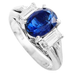 LB Exclusive Platinum 0.58 Carat Diamond and Sapphire Ring