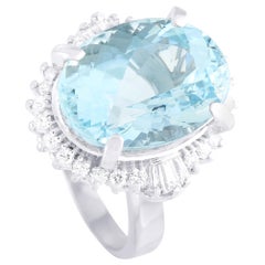 LB Exclusive Platinum 0.59 Carat Diamond and Aquamarine Ring