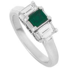 LB Exclusive Platinum 0.59 Carat Diamond and Emerald Ring