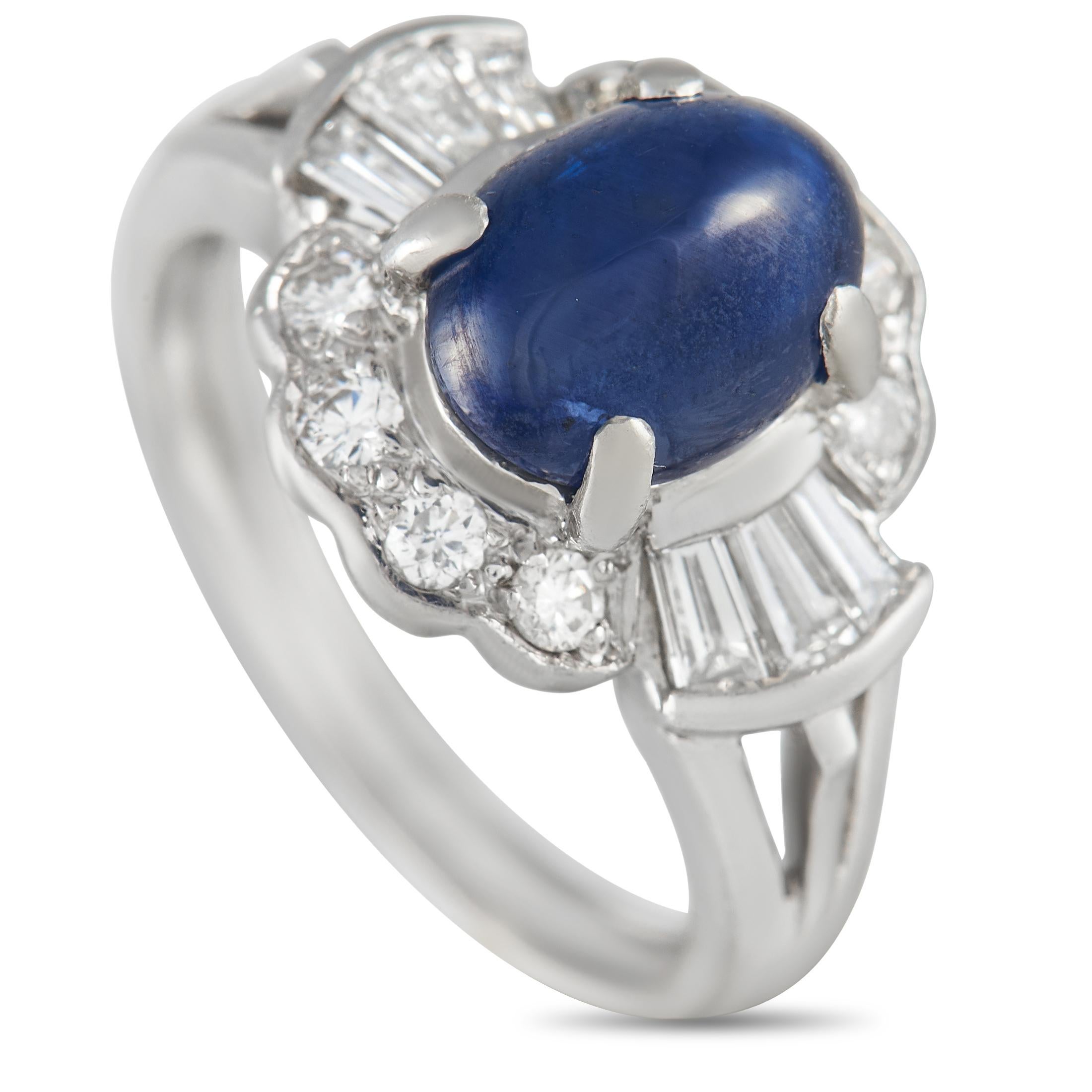 LB Exclusive Platinum 0.59 Ct Diamond and Sapphire Ring In Excellent Condition In Southampton, PA
