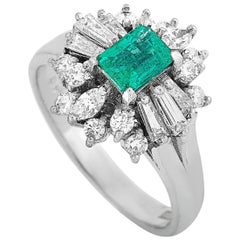 LB Exclusive Platinum 0.60 Carat Diamond and Emerald Ring
