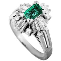 LB Exclusive Platinum 0.61 Carat Diamond and Emerald Ring