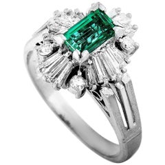 LB Exclusive Platinum 0.61 Carat Diamond and Emerald Ring