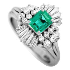 LB Exclusive Platinum 0.62 Carat Diamond and Emerald Ring