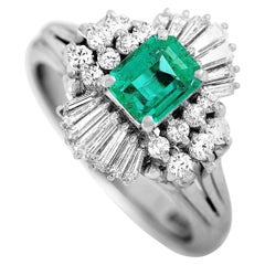 LB Exclusive Platinum 0.62 Carat Diamond and Emerald Ring