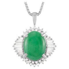 LB Exclusive Platinum 0.62 Ct Diamond and Jade Pendant Necklace