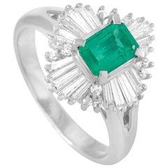 LB Exclusive Platinum 0.63 Carat Diamond and Emerald Ring