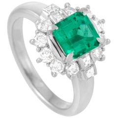 LB Exclusive Platinum 0.64 Carat Diamond and 1.19 Carat Emerald Flower Ring