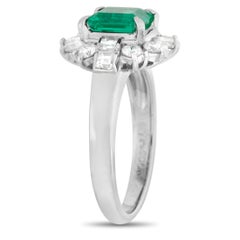 LB Exclusive Platinum 0.64 Carat Diamond and 1.19 Carat Emerald Flower Ring