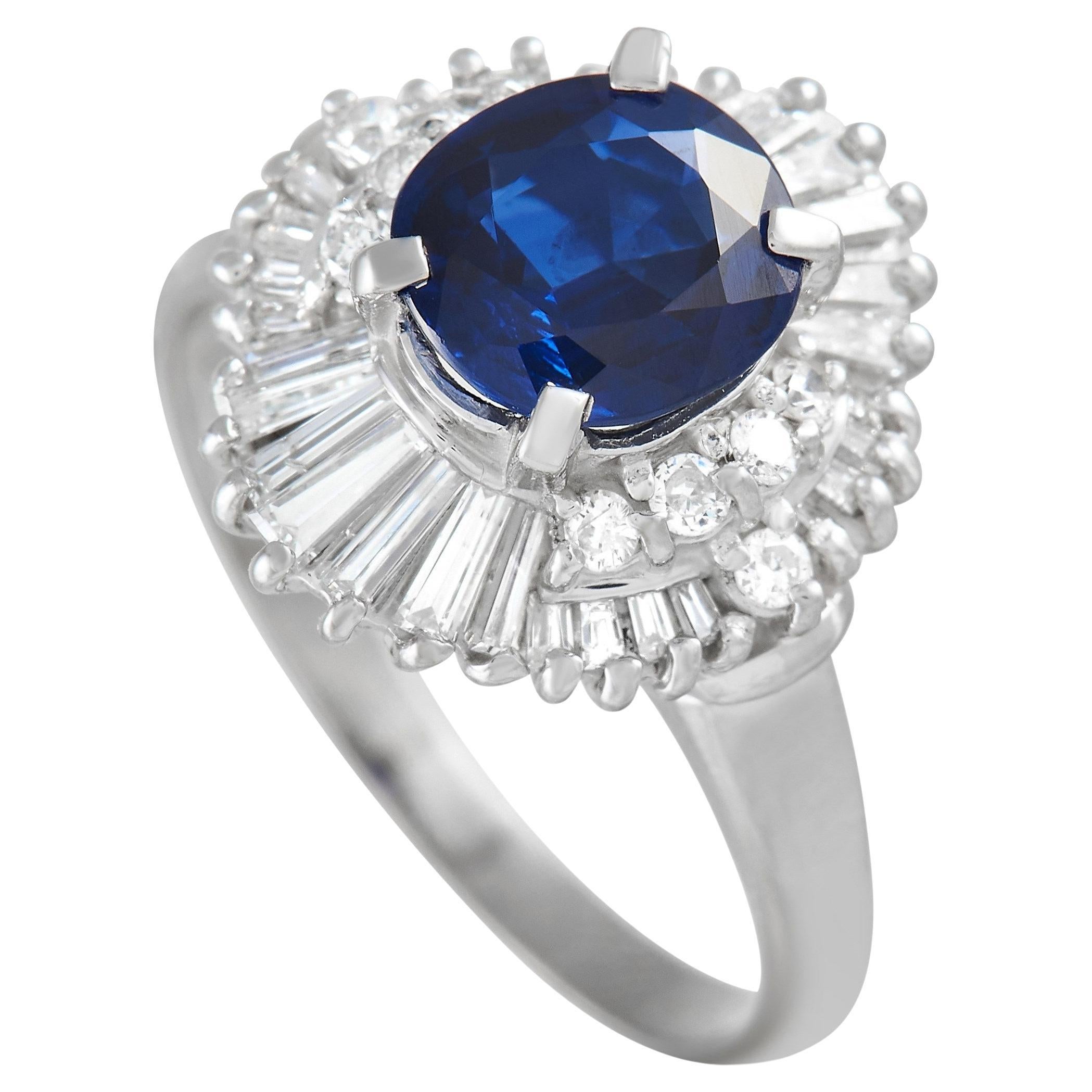 LB Exclusive Platinum 0.74 Carat Diamond and Sapphire Ring For Sale at ...
