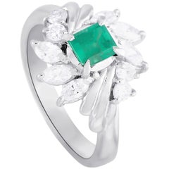 LB Exclusive Platinum 0.65 Carat Diamond and Emerald Ring
