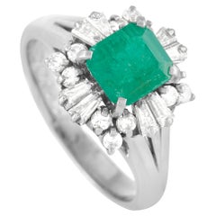 LB Exclusive Platinum 0.65 Ct Diamond and Emerald Ring