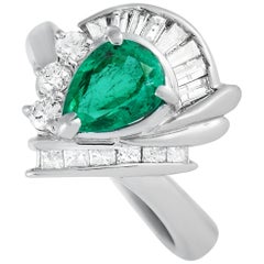 LB Exclusive Platinum 0.66 Carat Diamond and Emerald Ring