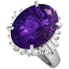 LB Exclusive Platinum 0.67 Carat Diamond and Amethyst Oval Ring