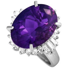 LB Exclusive Platinum 0.67 Carat Diamond and Amethyst Oval Ring