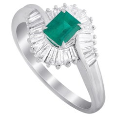 LB Exclusive Platinum 0.67 Ct Diamond and and Emerald Swirl Ring