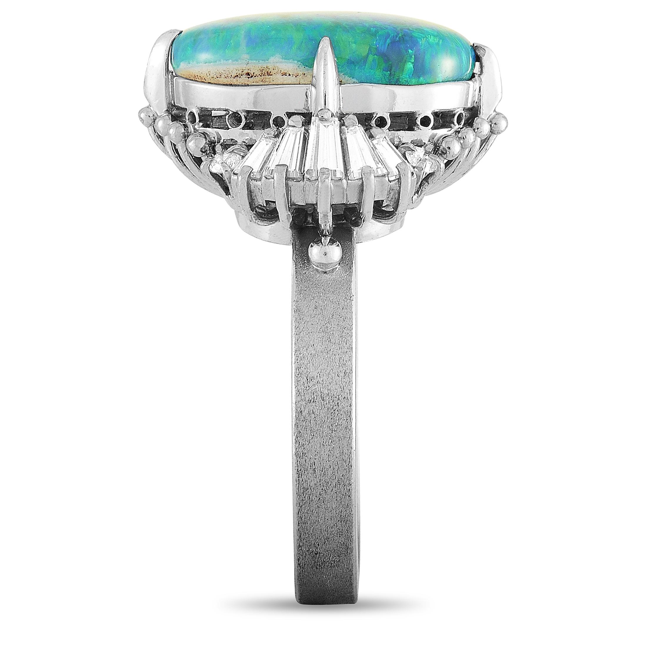 LB Exclusive Platinum 0.67 Carat Diamond and Opal Ring In Excellent Condition In Southampton, PA