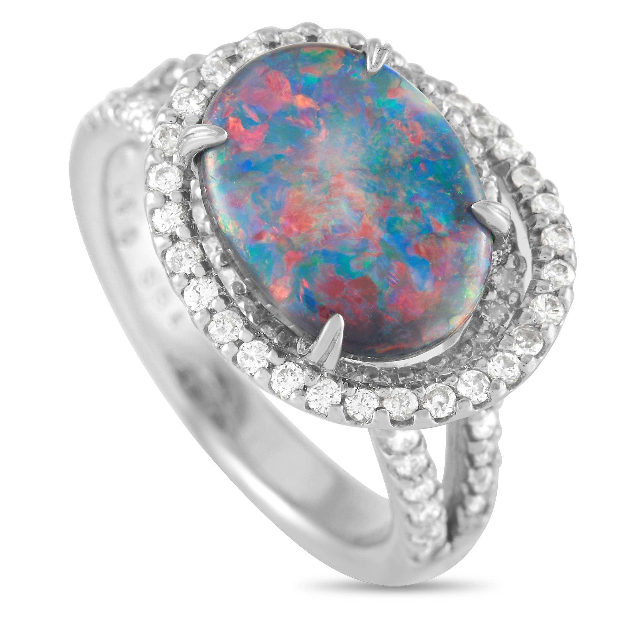 Round Cut LB Exclusive Platinum 0.67 Ct Diamond and Opal Ring