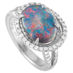 LB Exclusive Platinum 0.67 Ct Diamond and Opal Ring