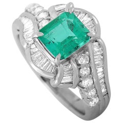 LB Exclusive Platinum 0.68 Carat Diamond and Emerald Ring