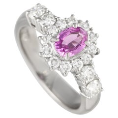LB Exclusive Platinum 0.69ct Diamond and Pink Sapphire Sunburst Halo Ring MF24