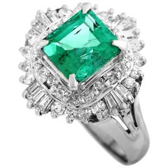 LB Exclusive Platinum 0.70 Carat Diamond and Emerald Ring