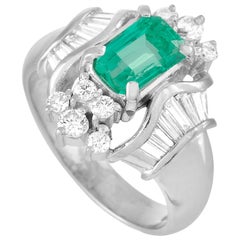 LB Exclusive Platinum 0.71 Carat Diamond and Emerald Ring