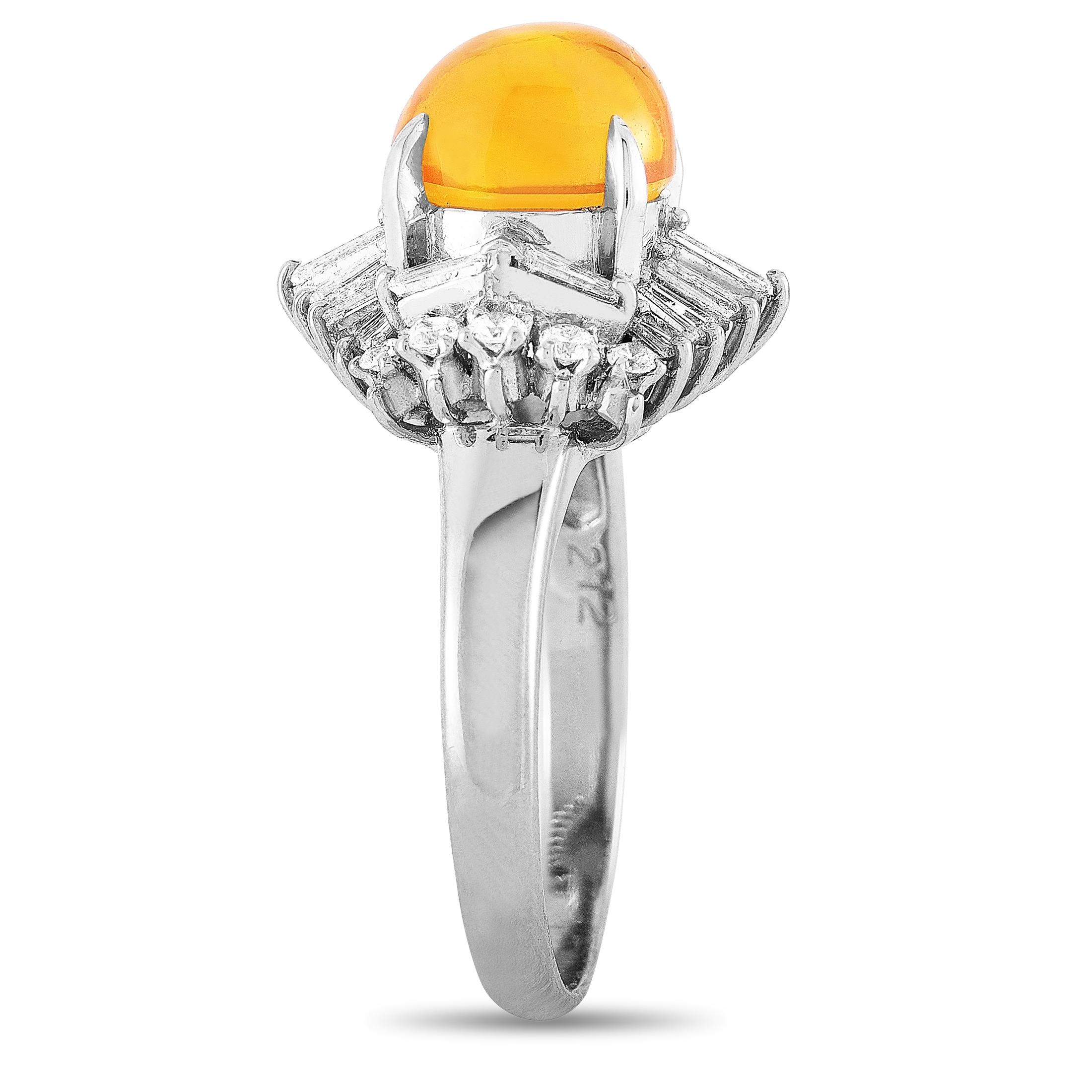 Baguette Cut LB Exclusive Platinum 0.71 Carat Diamond and Opal Ring