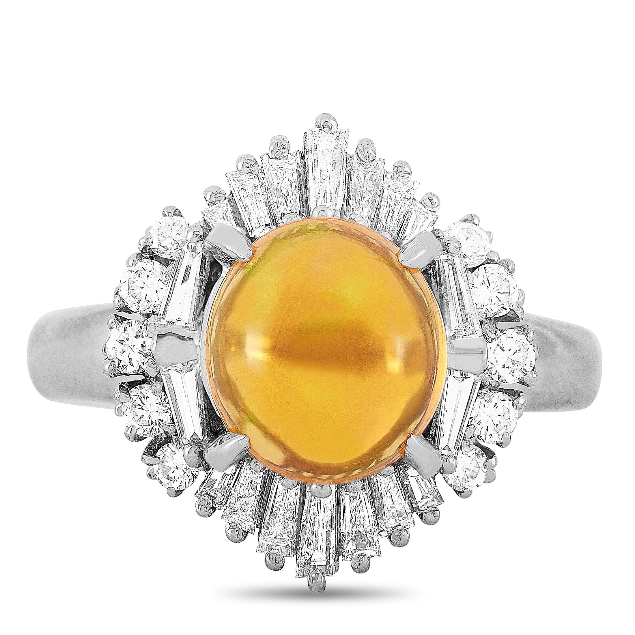 Women's LB Exclusive Platinum 0.71 Carat Diamond and Opal Ring