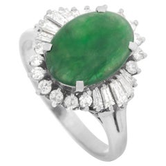 LB Exclusive Platinum 0.72 Carat Diamond and Jade Ring