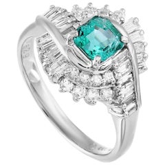 LB Exclusive Platinum 0.73 Carat Diamond and Emerald Ring