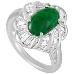 LB Exclusive Platinum 0.73 Carat Diamond and Jade Ring