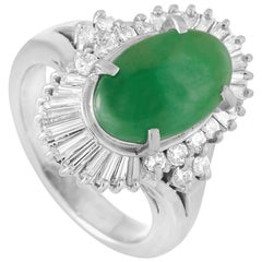 LB Exclusive Platinum 0.73 Carat Diamond and Jade Ring