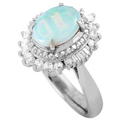 LB Exclusive Platinum 0.73 Carat Diamond and Opal Ring