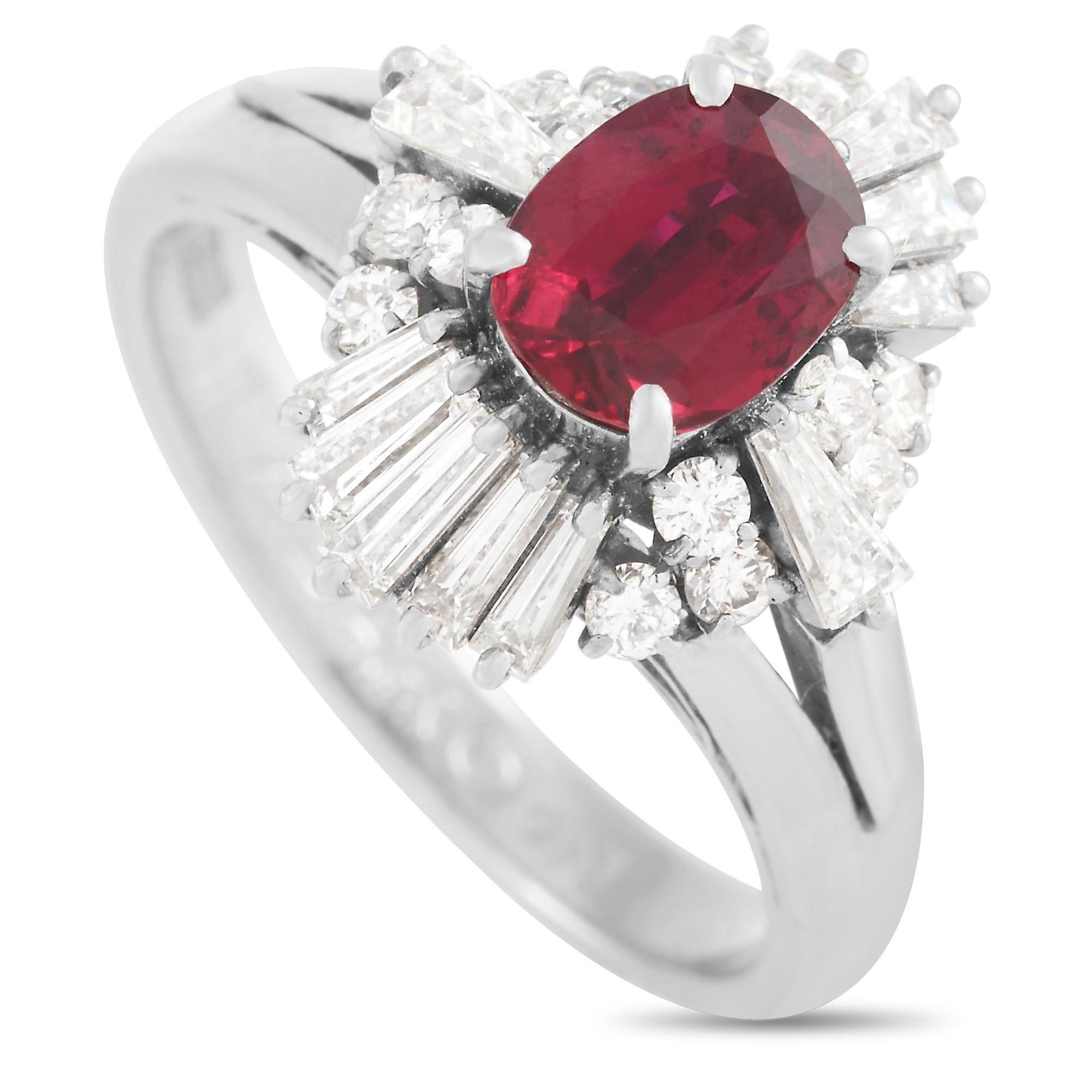 LB Exclusive Platinum 0.73 Carat Diamond and 0.80 Carat Ruby Ring In Excellent Condition In Southampton, PA
