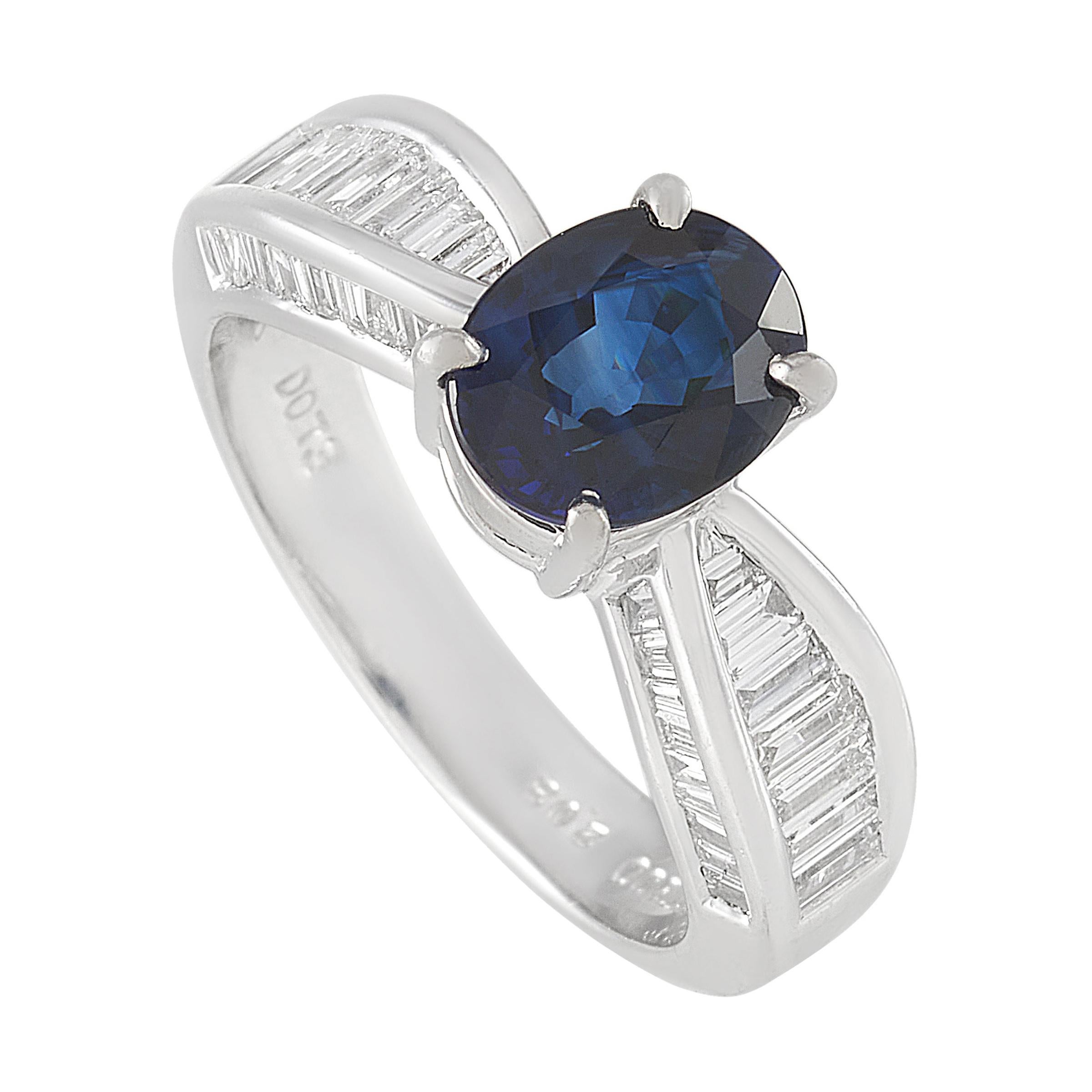 LB Exclusive Platinum 0.73ct Diamond and Blue Sapphire Ring