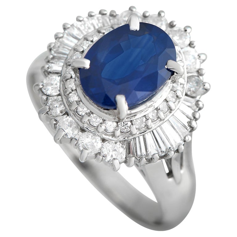 LB Exclusive Platinum 0.74 Ct Diamond and Sapphire Ring For Sale at 1stDibs