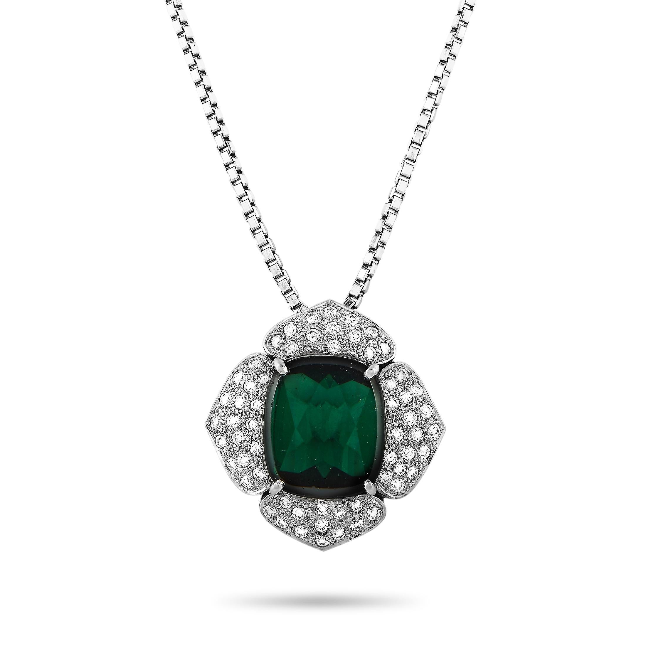 Round Cut LB Exclusive Platinum 0.74 Carat Diamond and Tourmaline Pendant Necklace