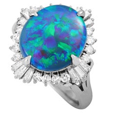LB Exclusive Platinum 0.77 Carat Diamond and Opal Ring