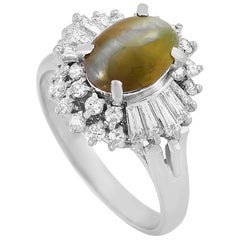 LB Exclusive Platinum 0.78 Carat Diamond and Cat
s Eye Ring