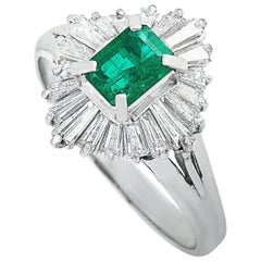 LB Exclusive Platinum 0.78 Carat Diamond and Emerald Ring