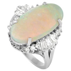 LB Exclusive Platinum 0.78 Ct Diamond and Opal Ring