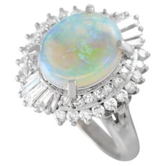 LB Exclusive Platinum 0.78 Ct Diamond and Opal Ring