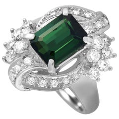 LB Exclusive Platinum 0.79 Carat Diamond and Tourmaline Ring