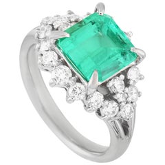 LB Exclusive Platinum 0.80 Carat Diamond and Emerald Ring