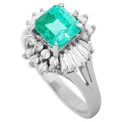 LB Exclusive Platinum 0.80 Carat Diamond and Emerald Ring