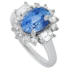 LB Exclusive Platinum 0.80 Carat Diamond and Sapphire Ring