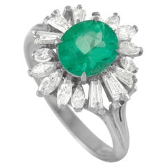 LB Exclusive Platinum 0.80 Ct Diamond and Emerald Ring