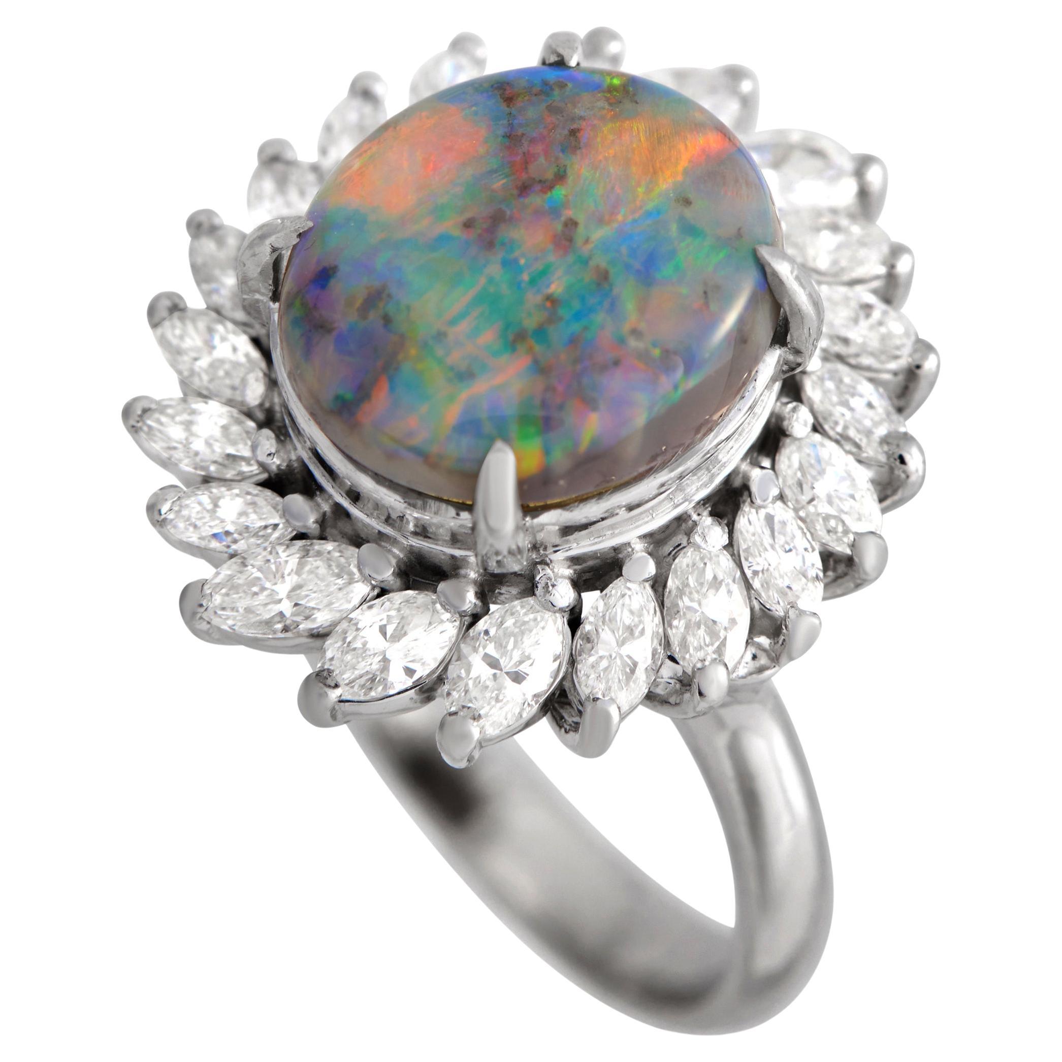 LB Exclusive Platinum 0.80ct Diamond and Opal Ring MF28-101123 For Sale