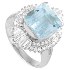 LB Exclusive Platinum 0.82 Carat Diamond and Aquamarine Ring